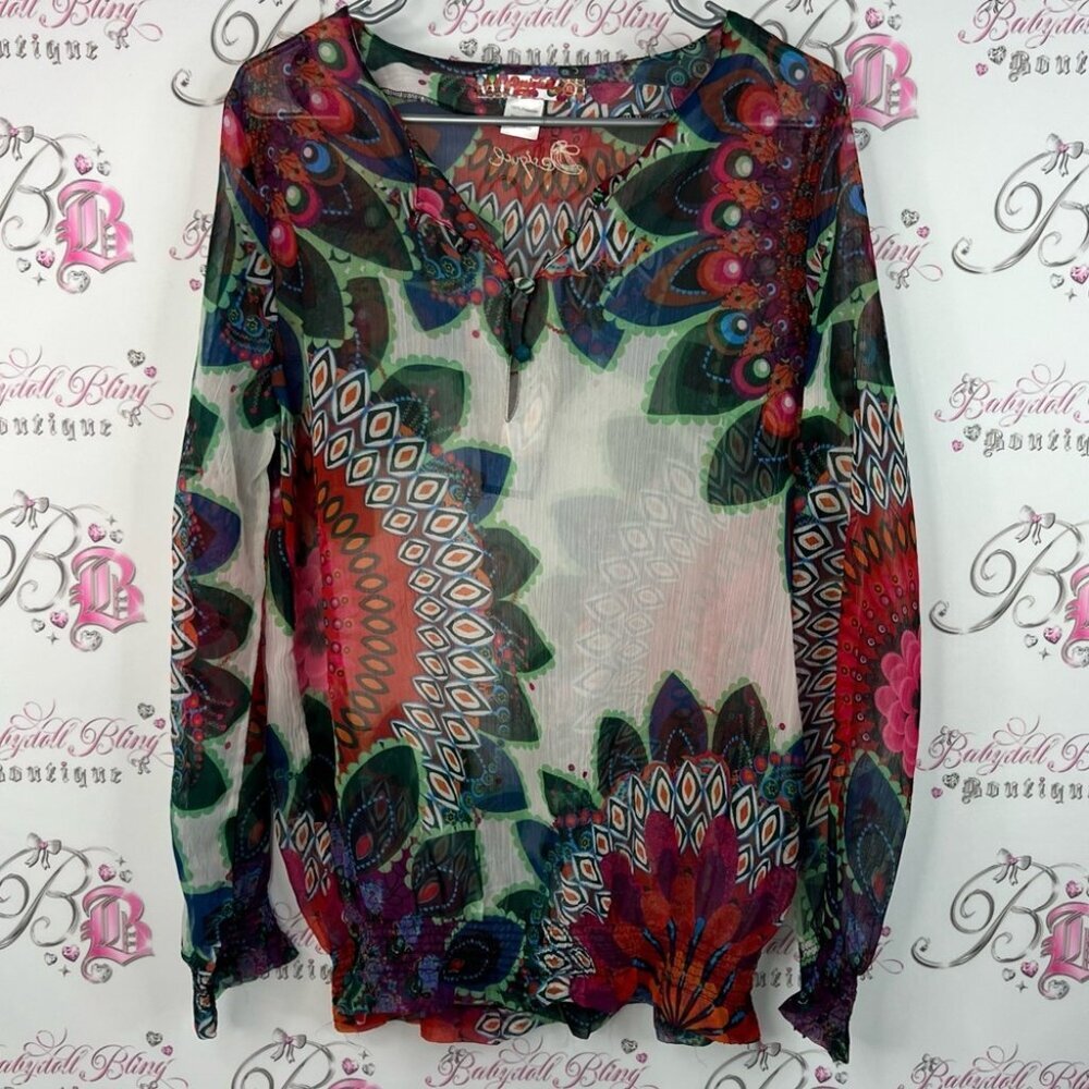 Desigual blouse geometric boho floral flowers Multicolor Sheer Blouse